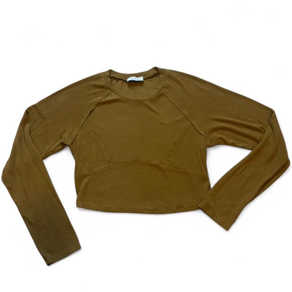 Paper Crane Brown/Mustard Long-Sleeve Cropped Tee